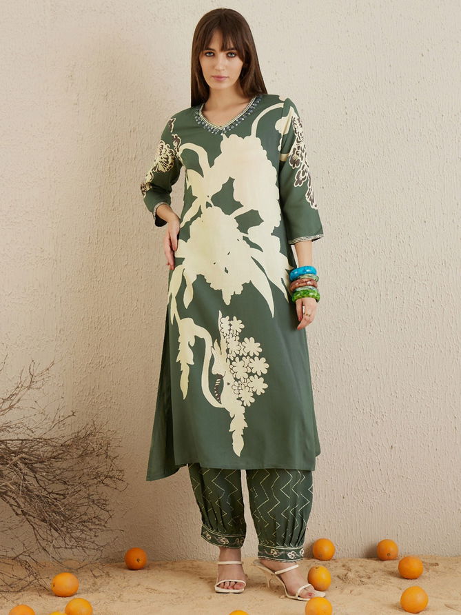 2511 Indo Era Printed Viscose Rayon Afghani Style Kurti With Bottom Wholesale Online
